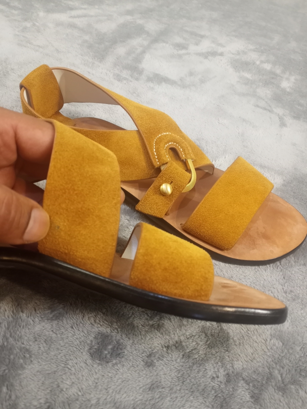 rag & bone Mustard Suede Crisscross Sandals with Gold Hardware Size 36.5 - Picture 7 of 16